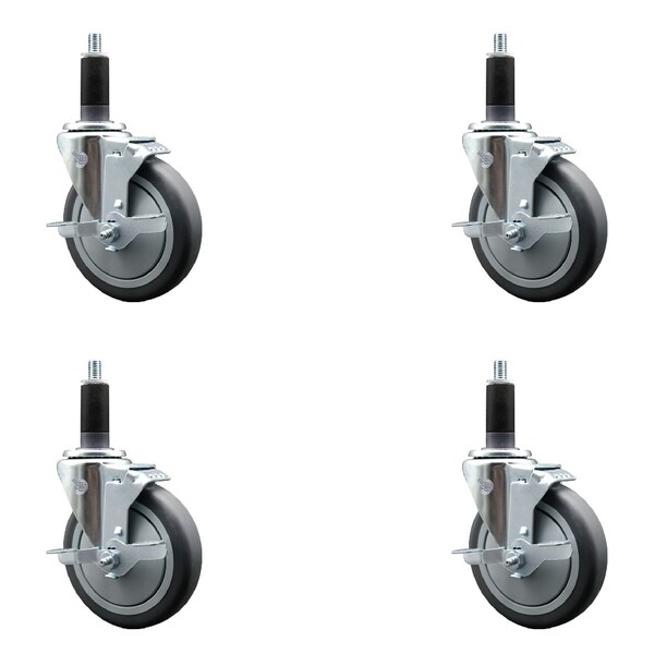 Service Caster 5'' Thermoplastic Rubber Swivel 1-1/8'' Expanding Stem Caster Set with Brake, 4PK SCC-EX20S514-TPRB-TLB-118-4 - main